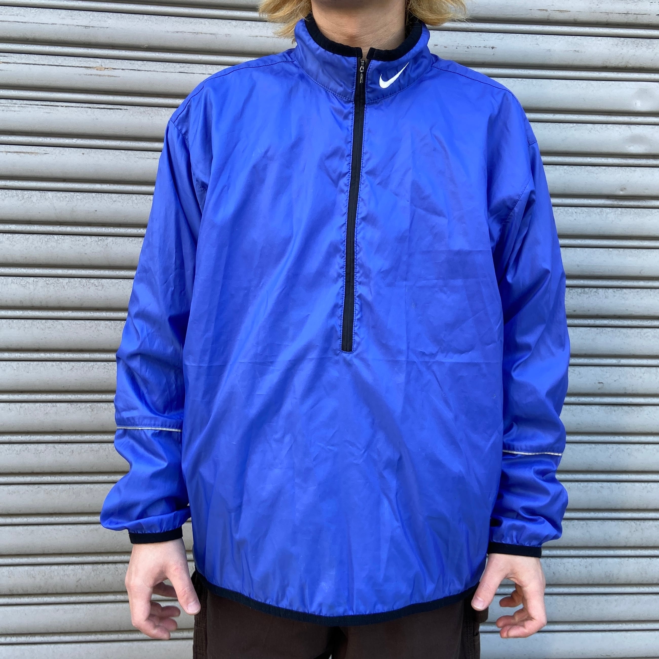 送料無料』NIKE ハーフジップナイロンジャケット 90s M ブルー