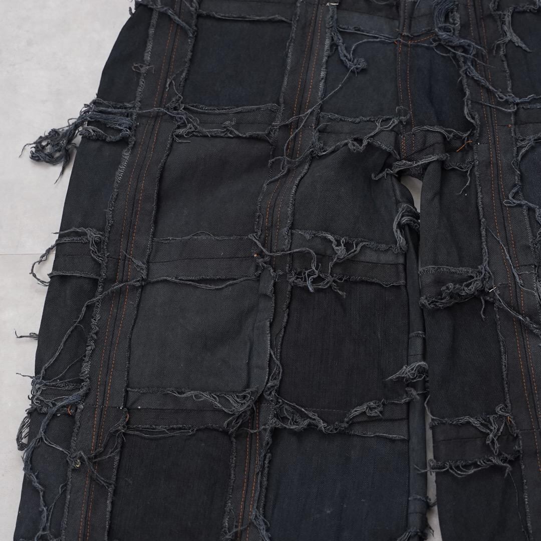 リメイクデニム ブラックデニム ワイド フレア 再構築 M 黒 青 14336