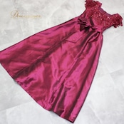 パーティドレス 社交ダンス レディース スタンダード レッド系 ドレス カラードレス 発表会 演奏会 カラオケ 二次会 ピアノ 赤 花柄 レース パープル系 ワインレッド系 光沢 サテン風 光沢感 フェミニン 袖なし ノースリーブ フレアスカート ミモレ丈 ロング丈 大人可愛い 華やか 上品 エレガント レース花柄 刺繍風レース ウエストリボン 蝶結び ベルト付き きれいめ 結婚式 コンサート 舞台衣装 衣装用 フォーマル レディース 伸縮性 シャーリング 体型カバー カラオケ衣装 発表会ドレス