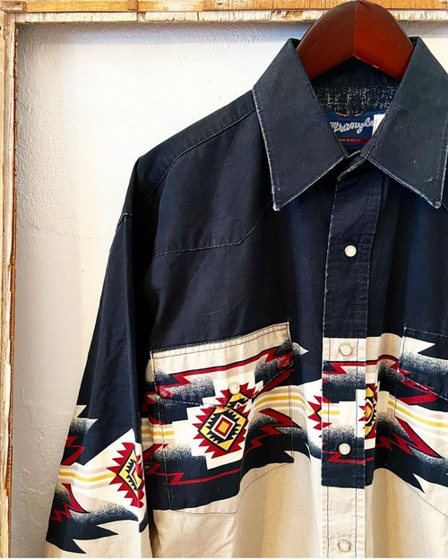 80's〜 "wrangle" Nordic design cotton western shirts 【S】