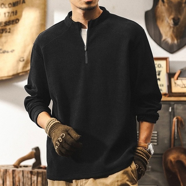 Half zip vintage long t shirt ( 2color )