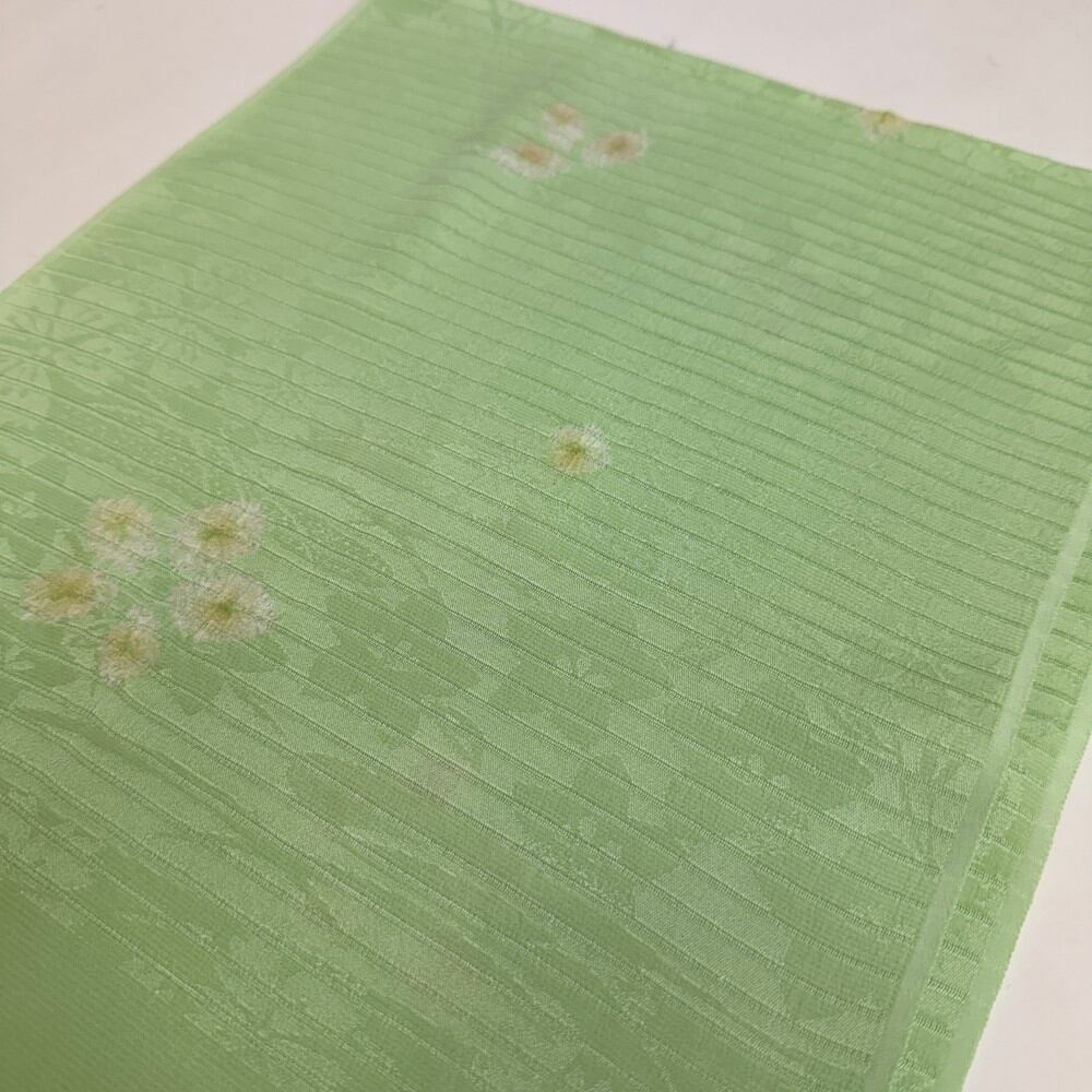 夏帯揚げ 新品 夏用 帯揚 緑 小紋 紬 訪問着 普段着用 礼装用 正絹 絹100% 和装小物 5706