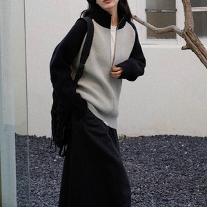 color-block zip knit cardigan　J00210