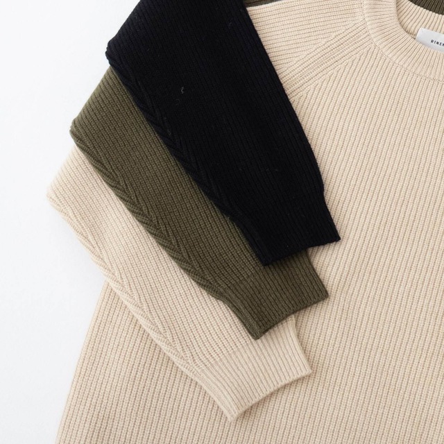 リネン RINEN 2/14ウールアゼ編み クルーネック(R17683)全3色
