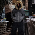 METAL LOGO WASHED FUR ZIP HOODIE