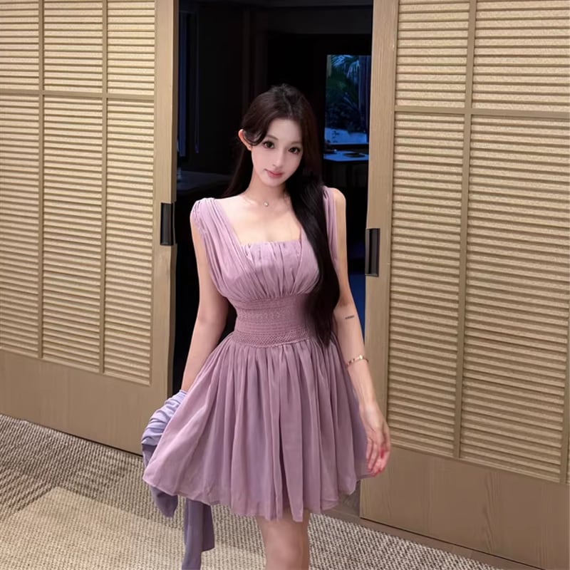 【dress】ノースリーブAラインミニワンピース Q8480