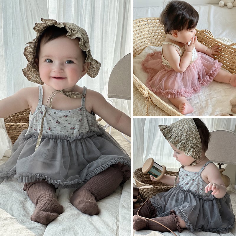 【BABY】韓国風 花柄レースロンパース