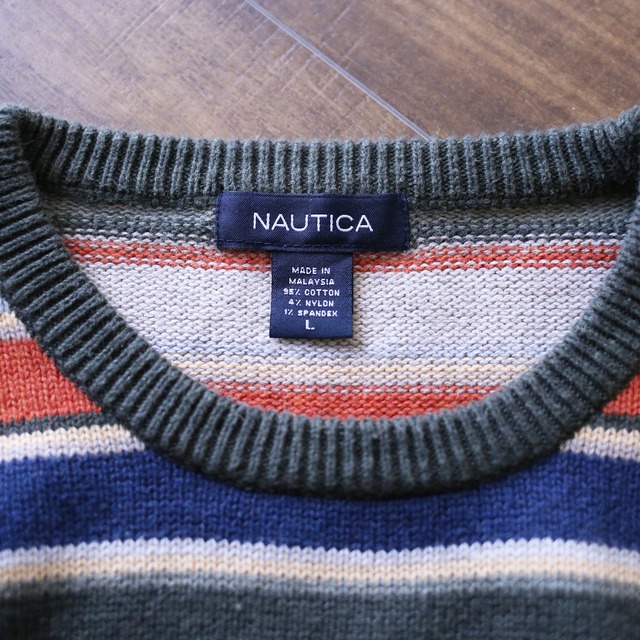 "NAUTICA" good coloring border loose silhouette knit