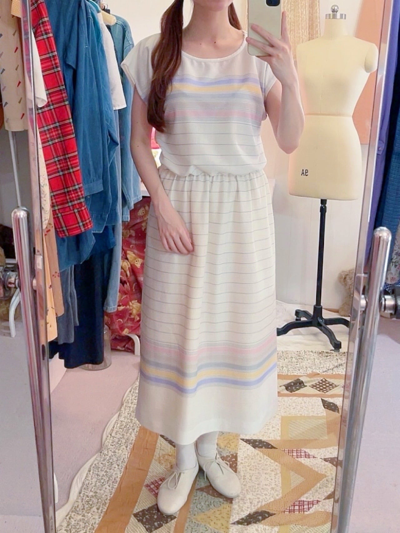 sherbet border french sleeve one-piece