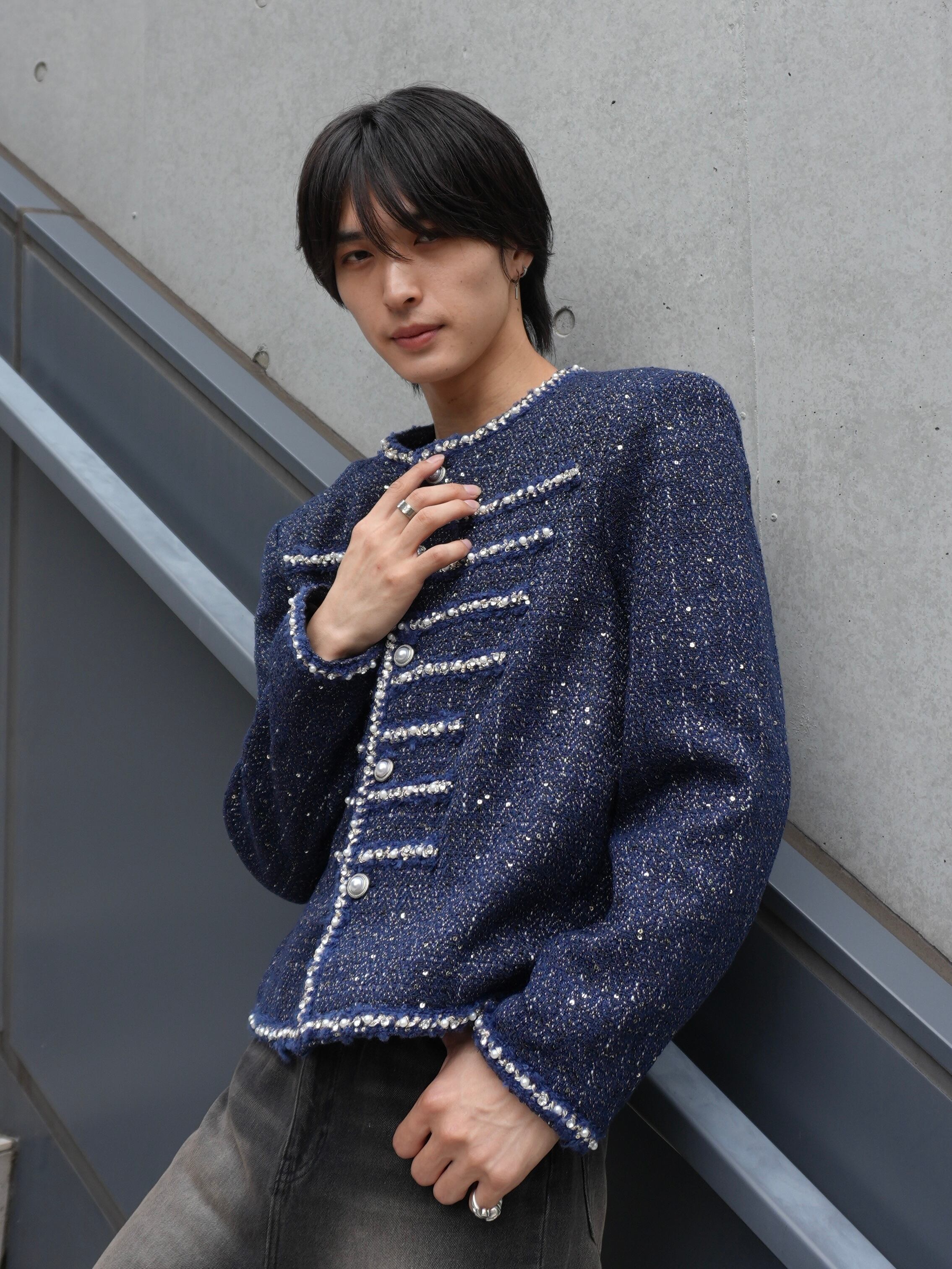 ALUDE SELECT】Pearldesign edge tweed jacket | 【ALUDE】韓国メンズ