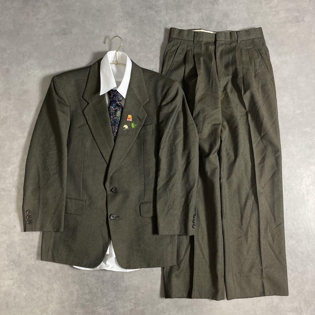 90s ヴィンテージ スーツ シングル セットアップ ピンズvol.68 カーキ