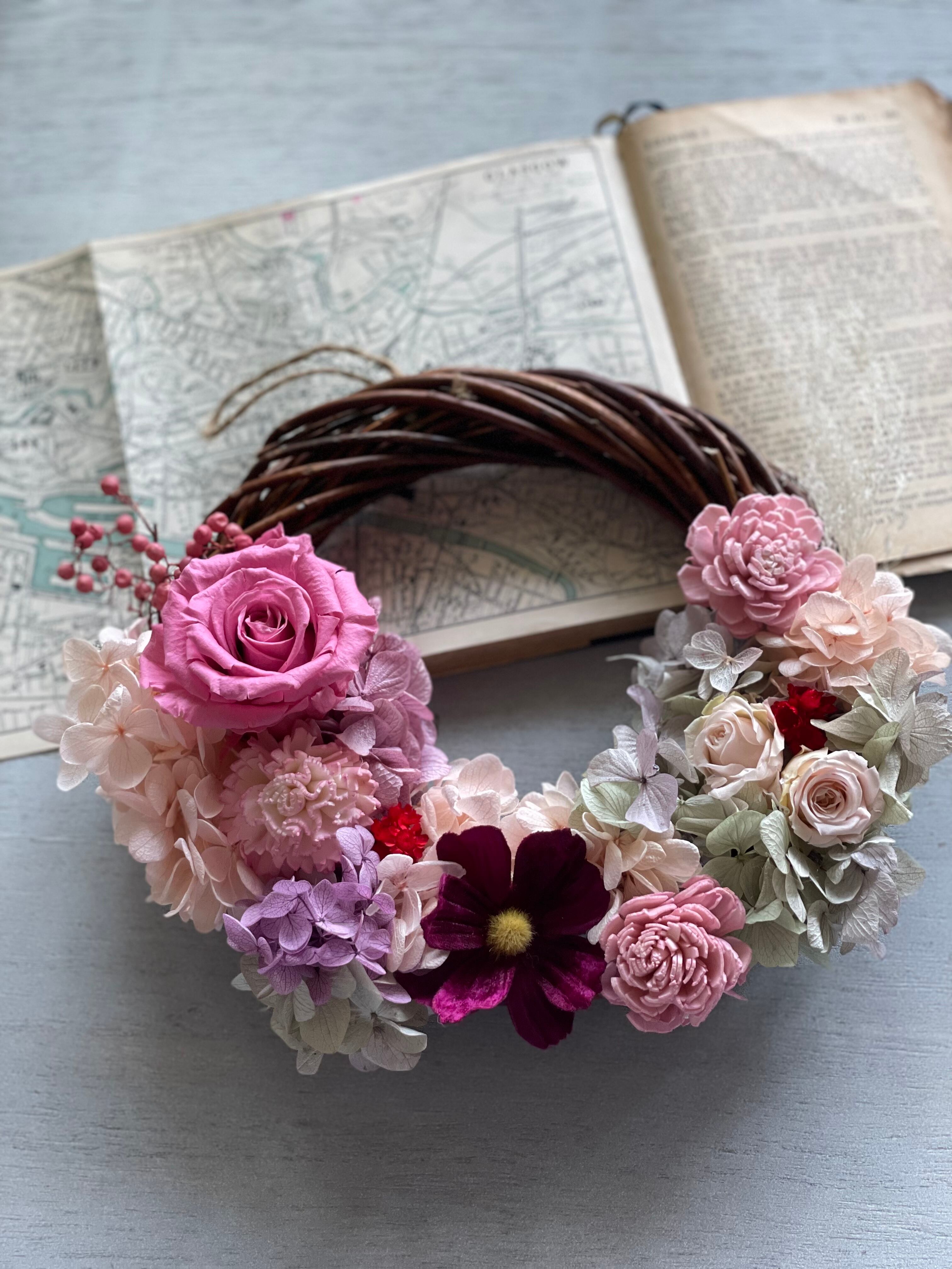 大人可愛い クリスマスリース ドライフラワーリース ハーフムーン