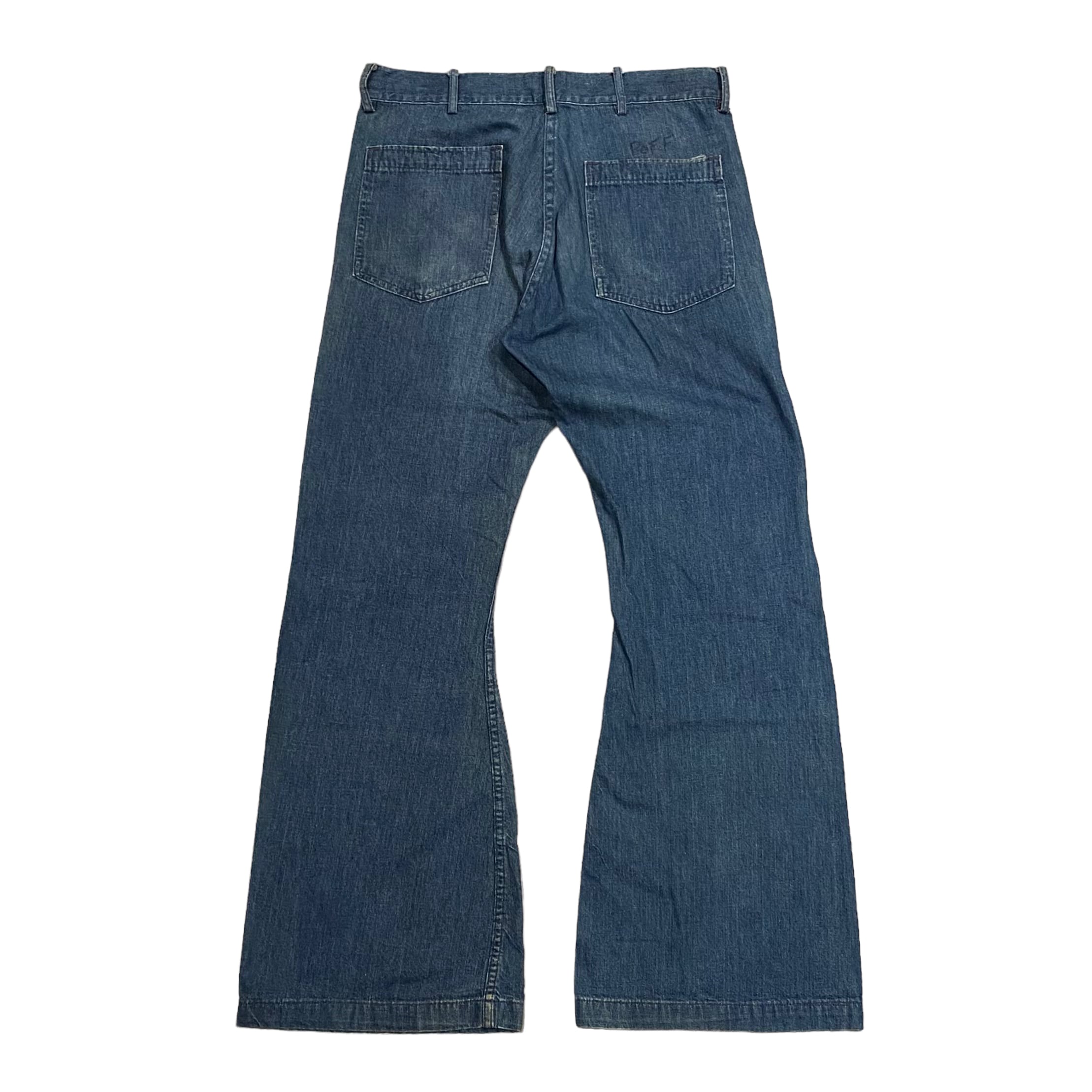 60's US NAVY seafarer Denim Sailor Pants W32 / USN 海軍 デニム 巻き ジーンズ ダンガリー フレア  ブーツカット セーラーパンツ アメリカ製 ヴィンテージ 古着