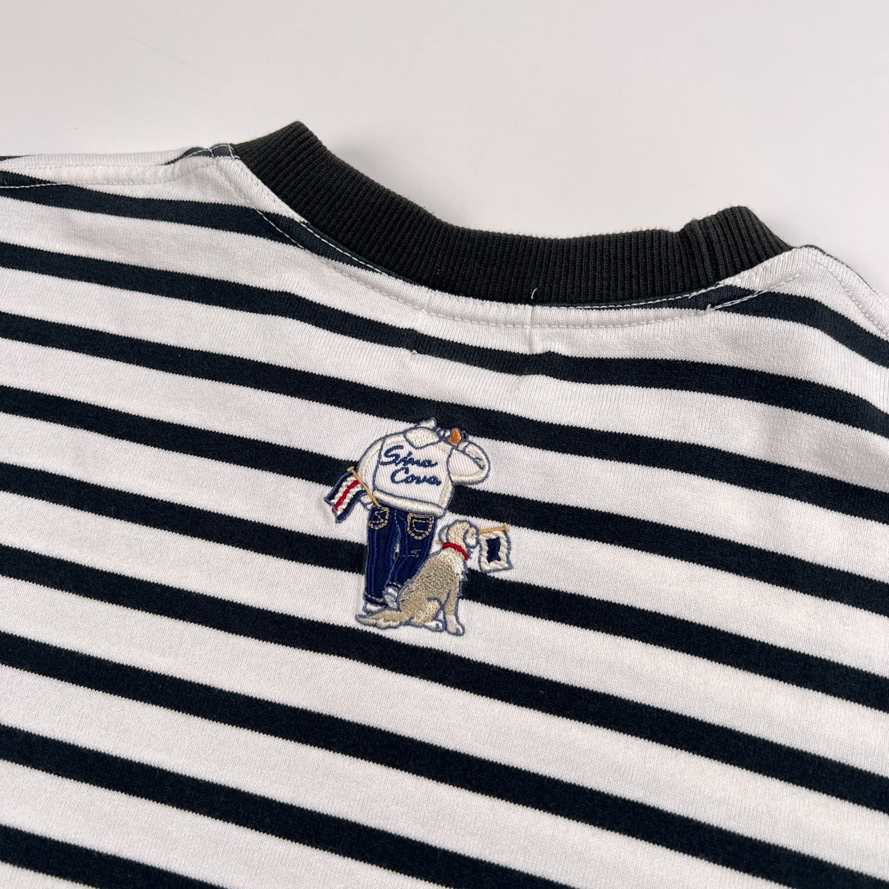 SINA COVA シナコバ 刺繍入り マリン ボーダー 長袖Tシャツ カットソー サイズ LL /ホワイト×ブラック系/メンズ/日本製/船長ワッペン
