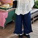 裾フリルリボン刺繍デニムパンツ ・12442