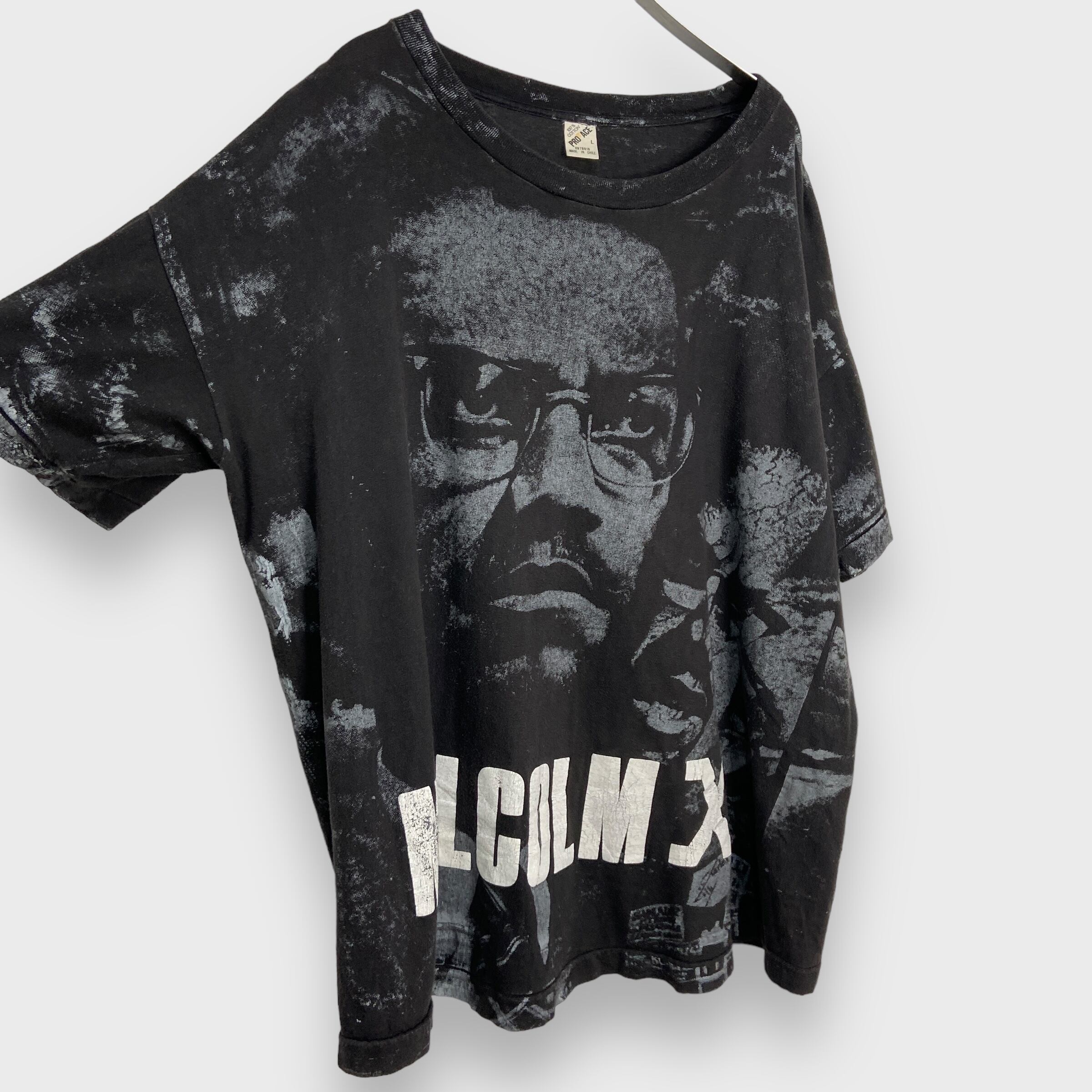 90s MalcomXマルコムエックス 総柄Tシャツ L ブラックヒストリー