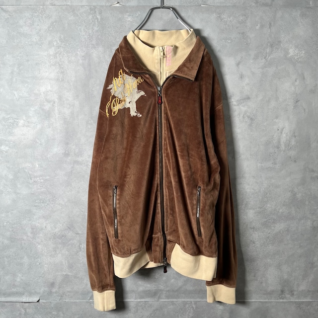 #7002 "GOTCHA" y2k waffle thermal docking design velour jacket