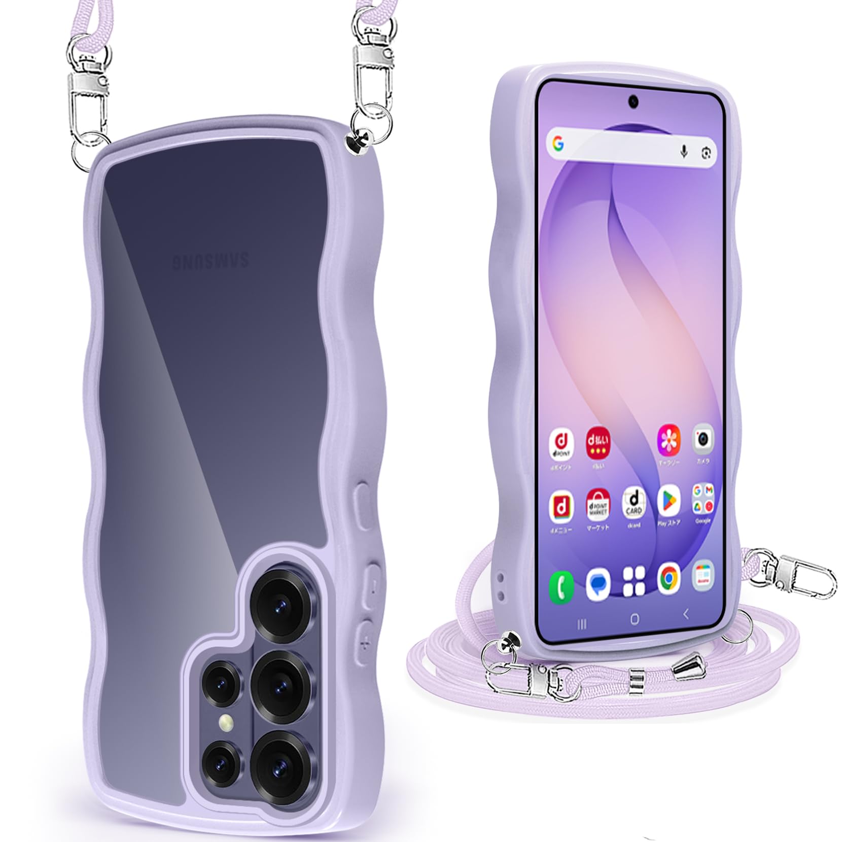 Yungsome For Samsung Galaxy S26 Ultra ケース クリア ショルダー かわいい 耐衝撃 ギャラクシーS26 Ultra スマホケース ストラップ付き 取り外し可能 長さ調整可能 首かけ 肩掛け SC-53G カバー 透明 薄型 軽量 TPU (パープル)