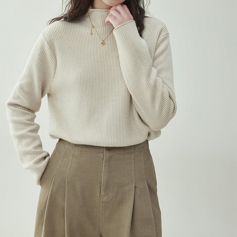 ボトルネックリブニット M0963