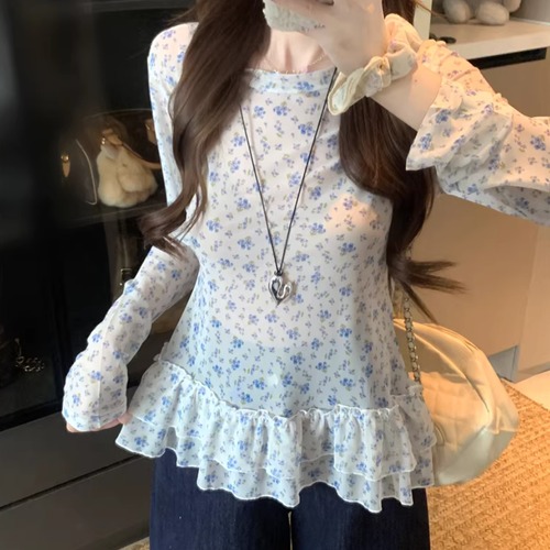 2色／ティアードフリルヘムフラワートップス ・76069