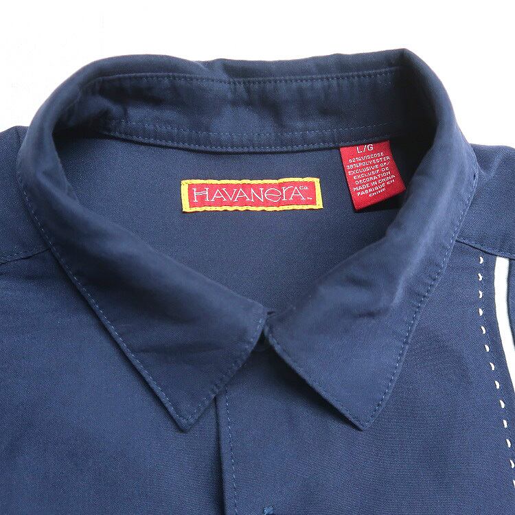 古着 90年代 havanera ハバネラ レーヨン 半袖シャツ ネイビー 表記：L