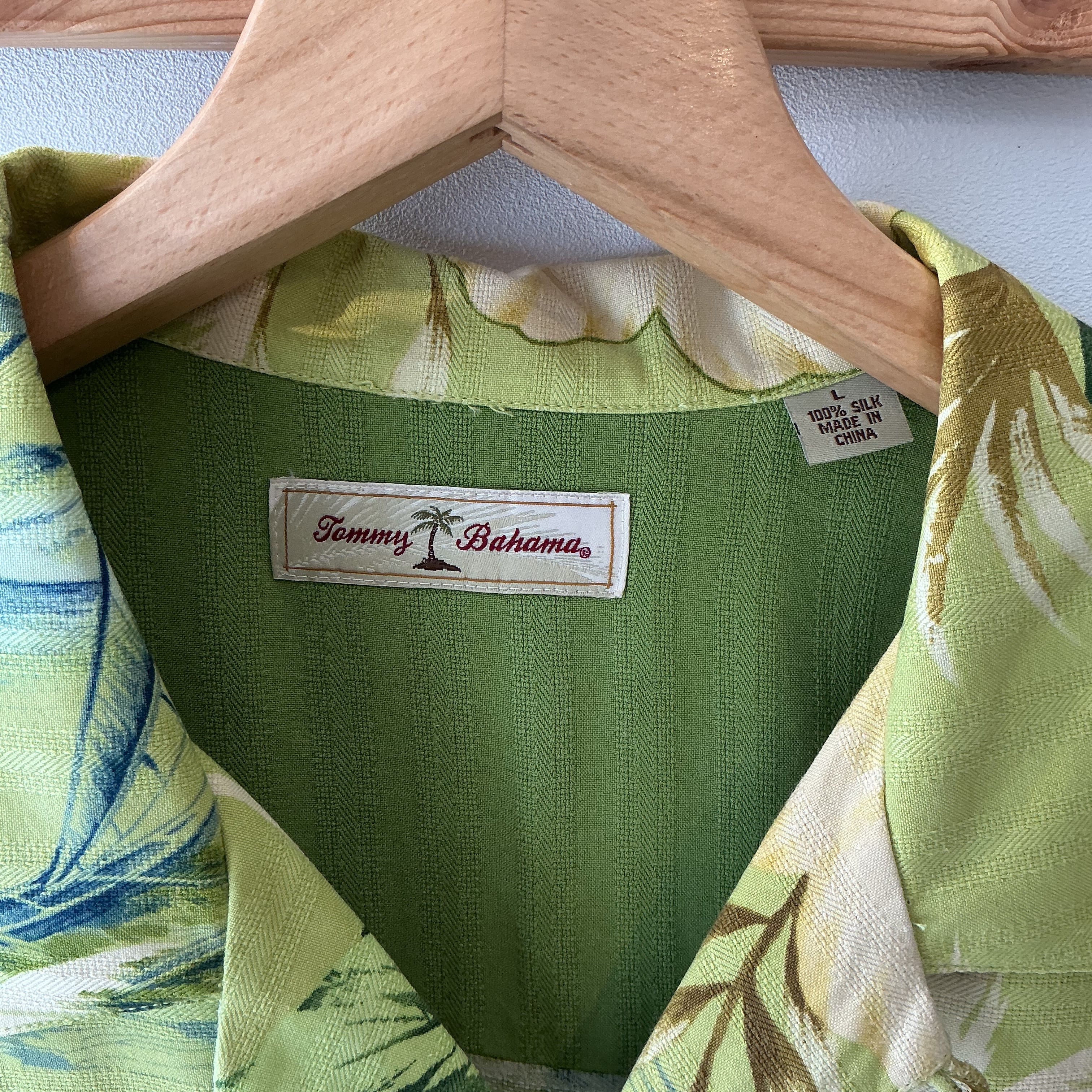 00's~ Tommy Bahama アロハシャツ メンズL グリーン トミーバハマ