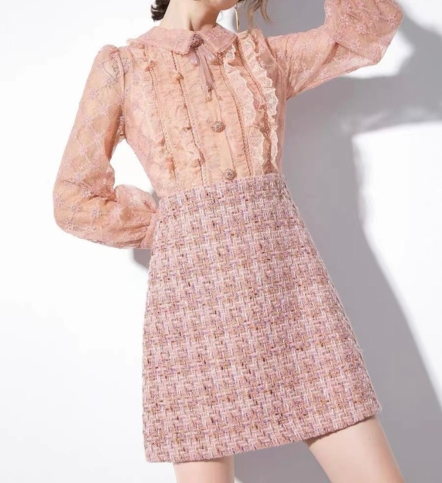 【即納】シアーフリルツイードワンピース