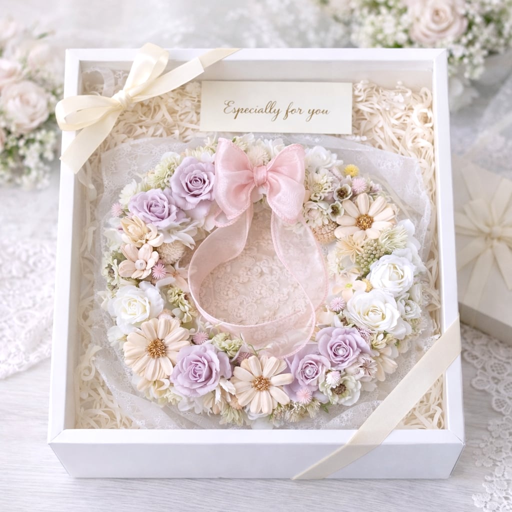 紫陽花とバラの花リース【WR-009】径23㎝│やさしい春色｜インテリア｜ギフトフラワー｜母の日のギフト