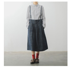 丸襟 長袖 ヒップ丈 チェック柄 シャツ   F0044