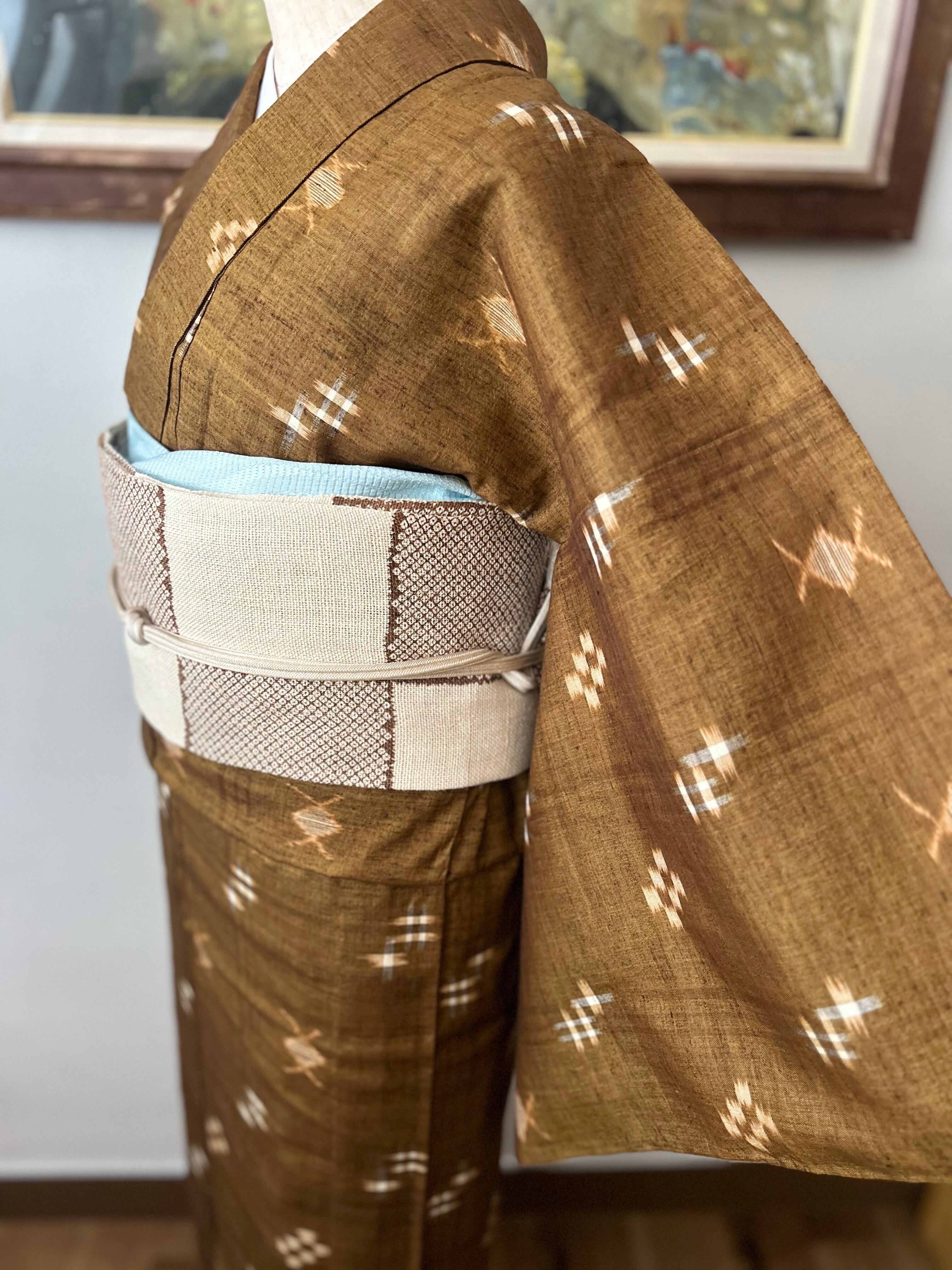 久米島紬 逸品 着物 トールサイズ しつけ付き 袷 まっくろく