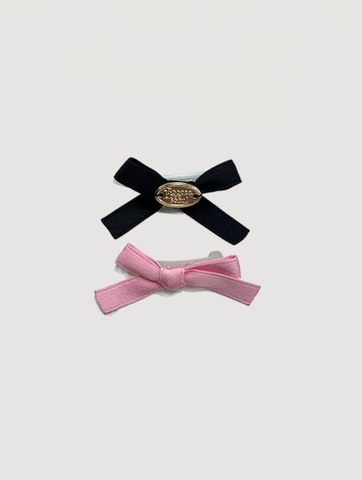 即納【BOOCCE】MILKY RIBBON HAIR PIN(Black+Pink)