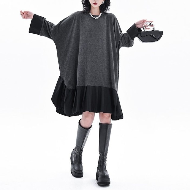 CONTRAST RELAXED PANEL MIDI SWEATSHIRT DRESS M-18096