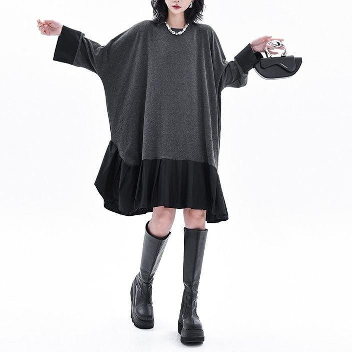 CONTRAST RELAXED PANEL MIDI SWEATSHIRT DRESS M-18096