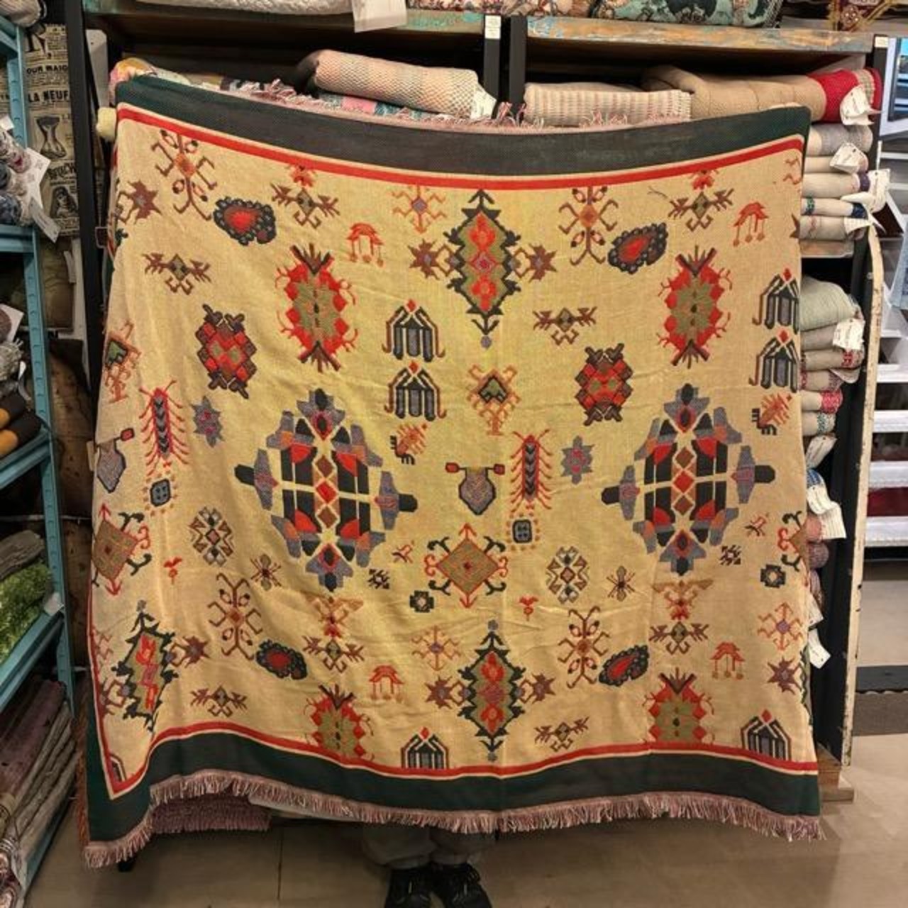 TOPANGA Homefurnishing Tribal throwket H 130×180cm　トライバルスローケット　H　ベージュ　ソファカバー　ベッドカバー　ブランケット　マルチカバー
