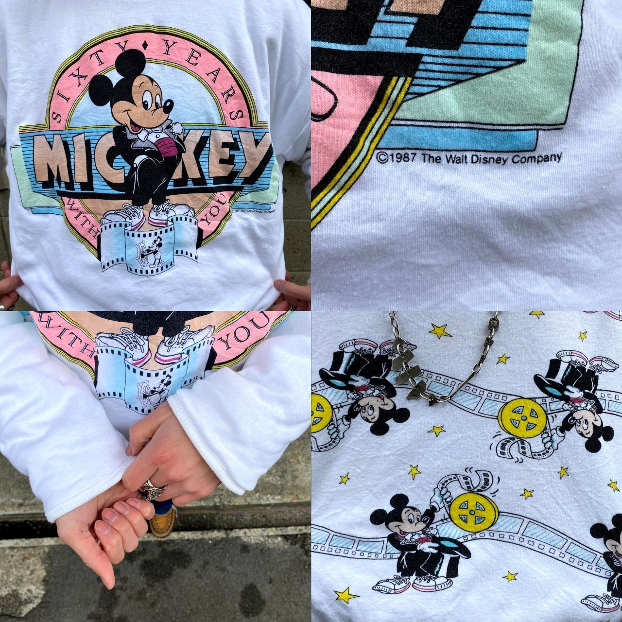 80年代 ディズニー ミッキーマウス リバーシブル 総柄 スウェット 