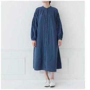 ウール混 波タックラグラン袖ワンピース  /ネイビー/M～L