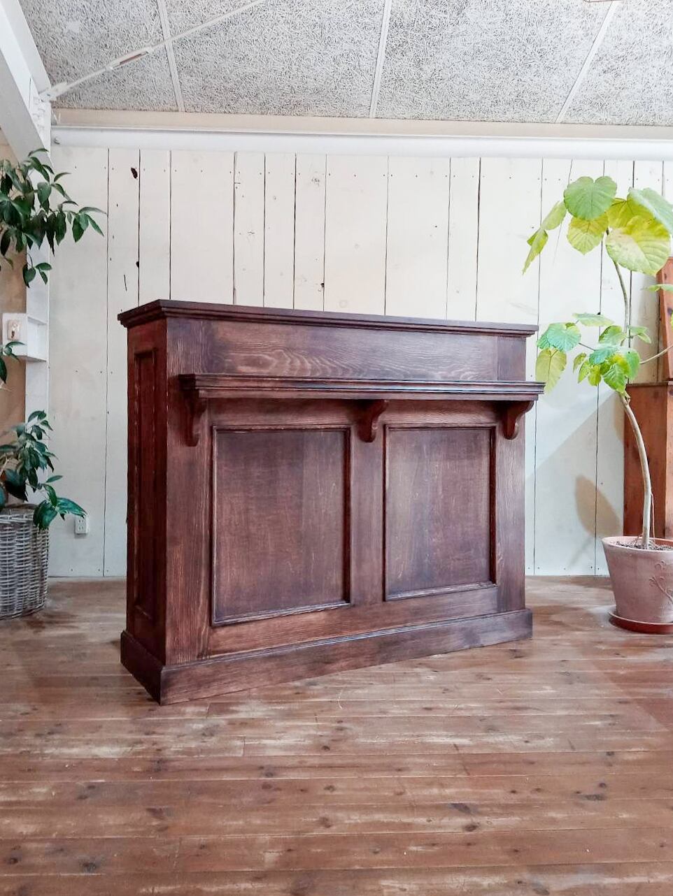 オーダーメイドアンティーク調レジカウンター122 (木製ウッドカウンター)W1300