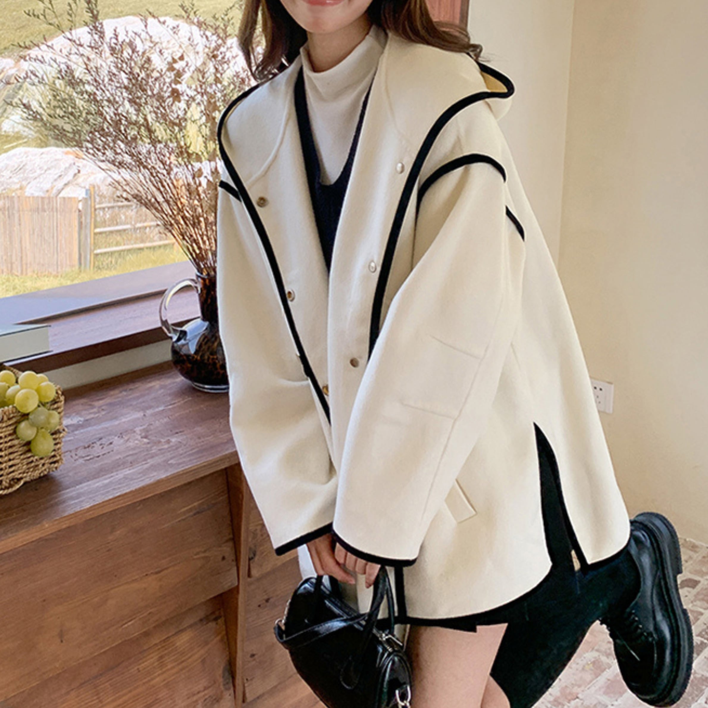 パイピング オーバーサイズ フーディーコート r001273