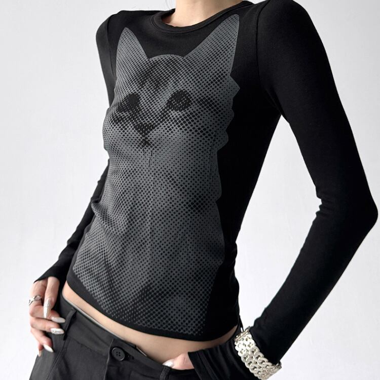 ドットアートキャット・タイトロングスリーブトップス ◆3col L00425