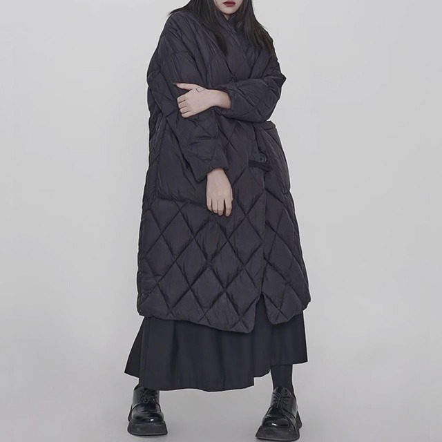 Diamond quilt long coat C0677