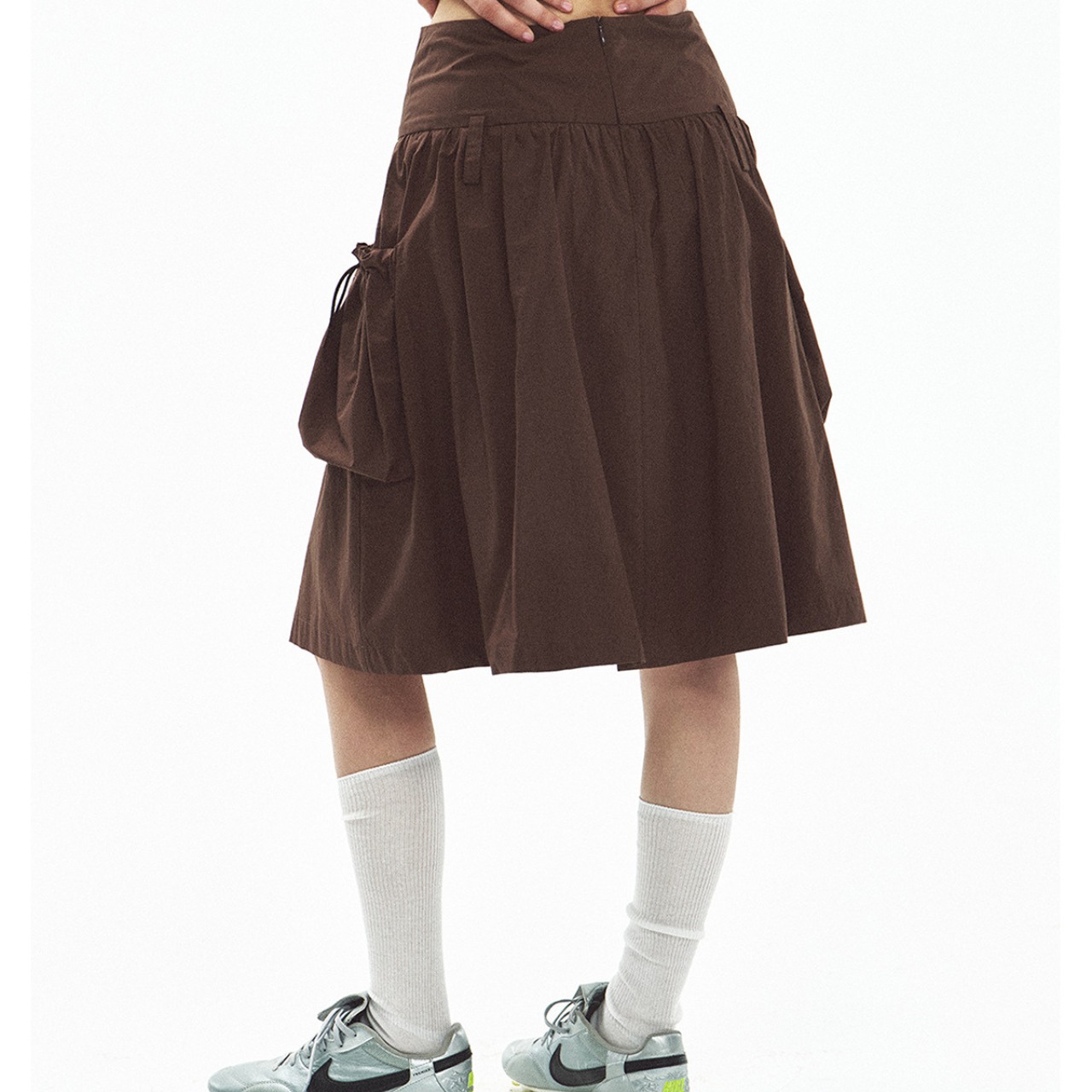 Lace-up Midi Gathered Flared Skirt 【3color】 T4481