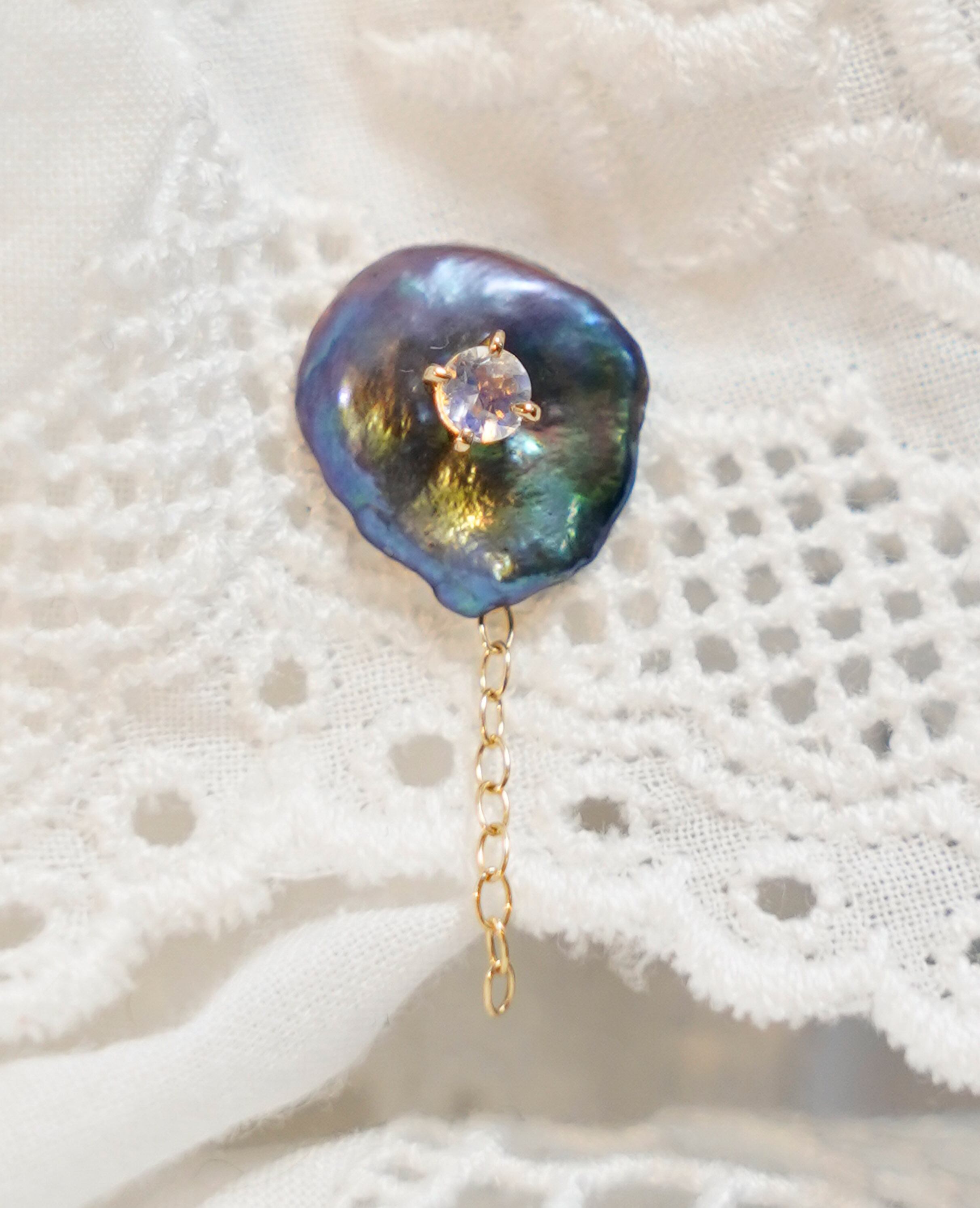 (K10・K18)Birthstone pierced 6月-BlueMoonStone-