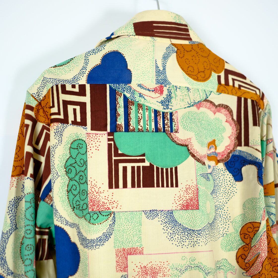 1970s ビンテージ 総柄デザイン アートポリシャツ 古着屋 人物画 