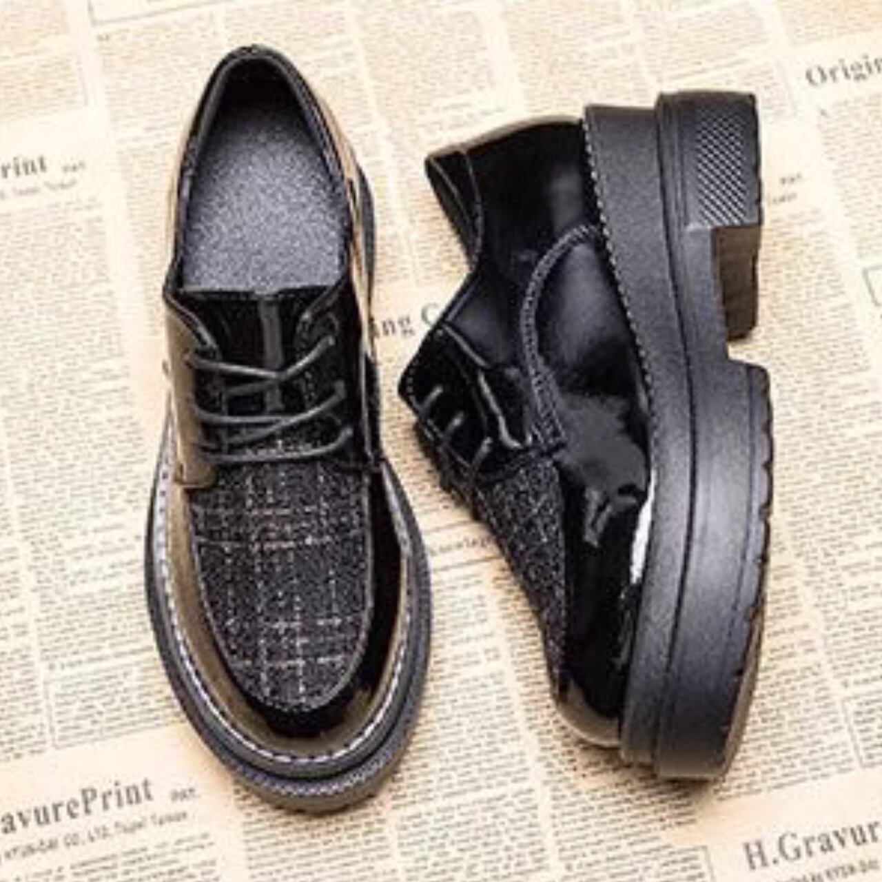 ツイードレースアップローファー A0159