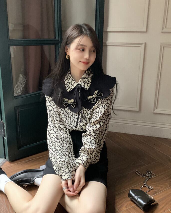 スタンダードオータムリボンフローラルシャツ レトロ 秋物 花柄 モンロー40009981951