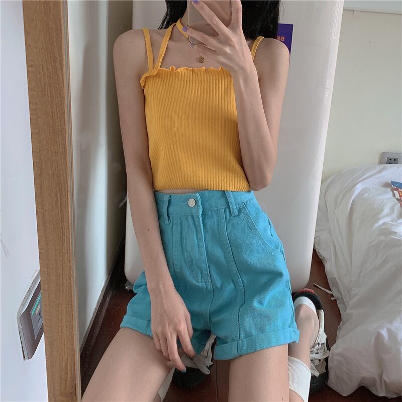 サマースタイルスリムノースリーブレディースホルターショートトップス 夏物 萌量不足34252814074