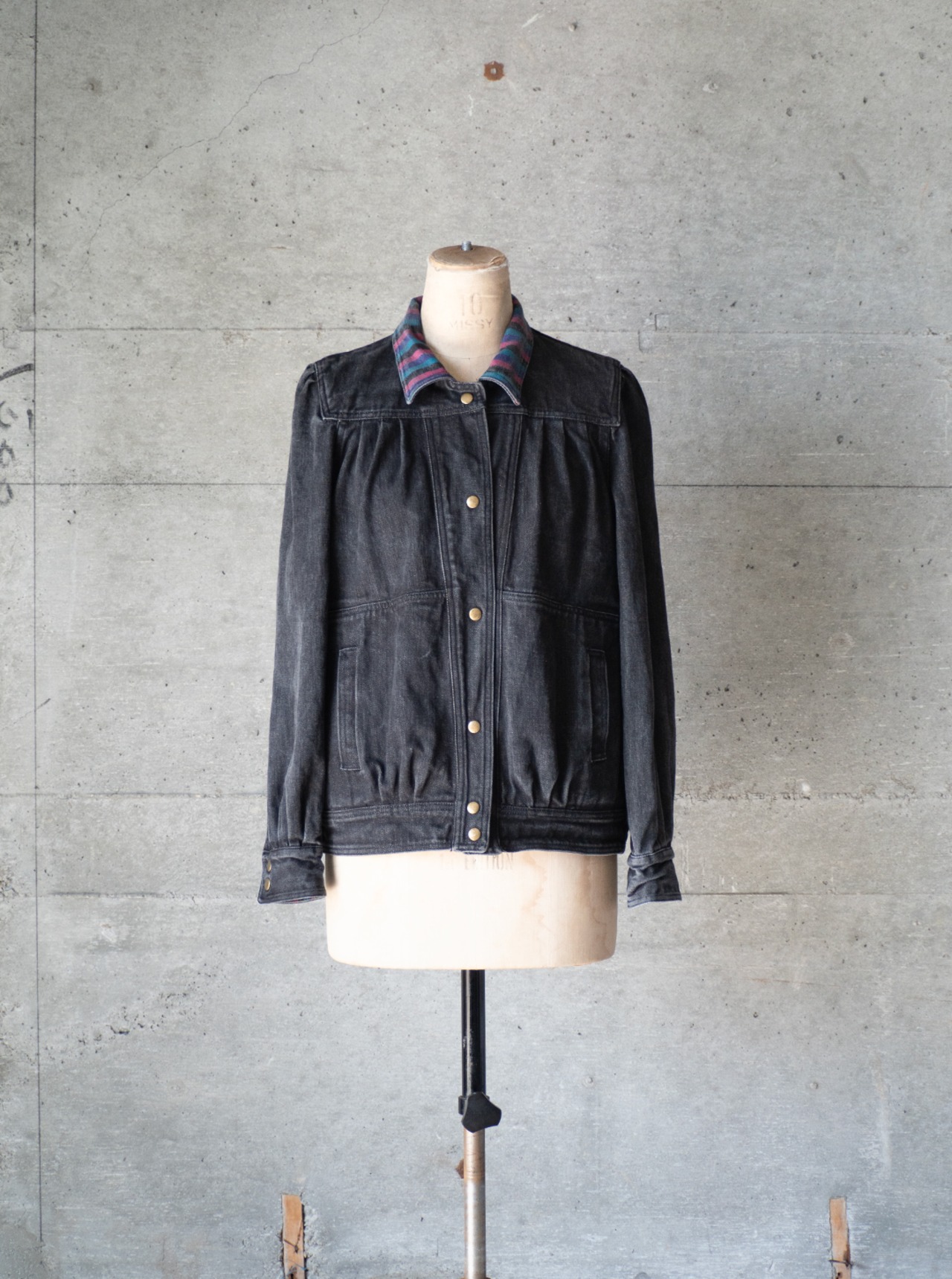 unknown 1980s Black multi-stripe denim reversible jacket