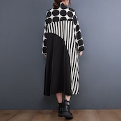 水玉模様 切り替えデザイン シャツワンピース 00102