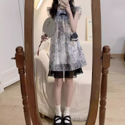 モノプリントフリルシフォンワンピ ・78419