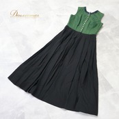 フォークダンス 衣装 ワンピース ドレス ブラック系 花 花柄 黒 緑 かわいい ノースリーブ 袖なし ボタン 練習 レッスン ダンス衣装 イベント チロリアン カントリー おしゃれ かわいい 小花柄 グリーン系